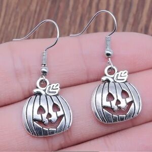 Silver Pumpkin Dangle Earrings